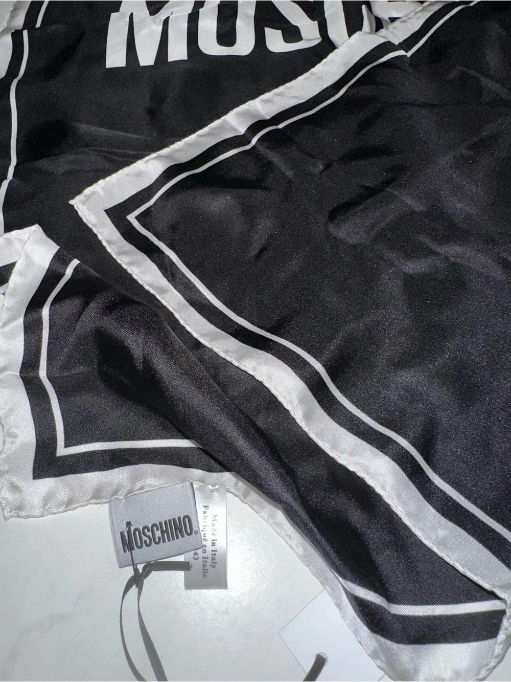 Moschino Black and White Logo Silk Scarf - Couture Milano